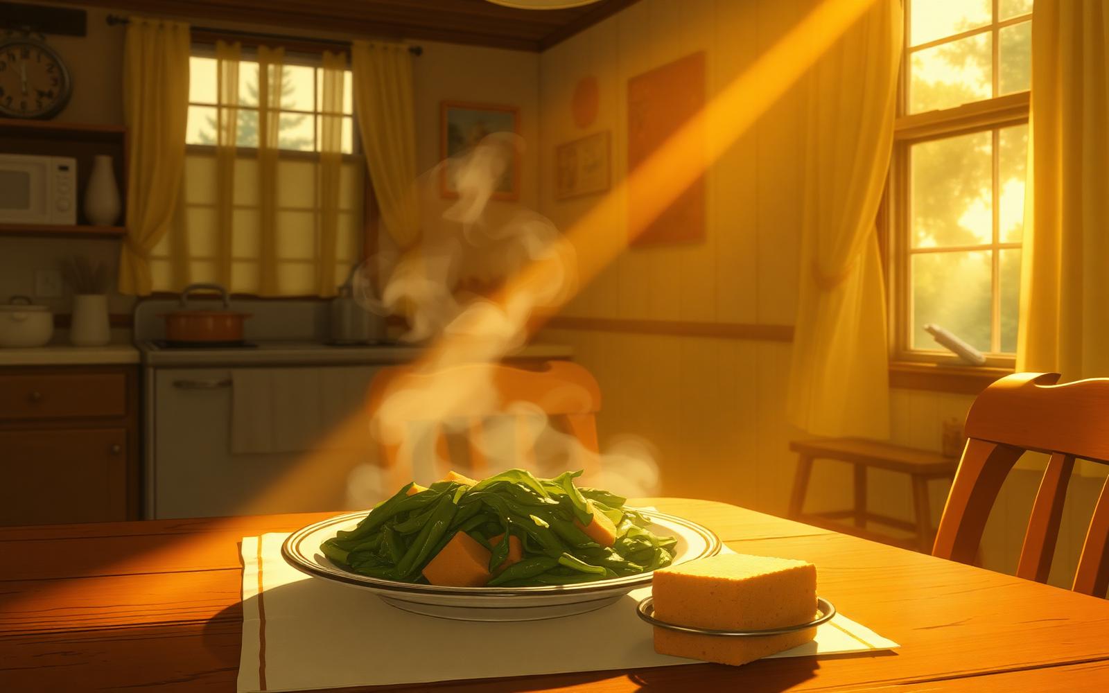 Warm family kitchen with soul food on the table, the origin of the Crave Happy Universe